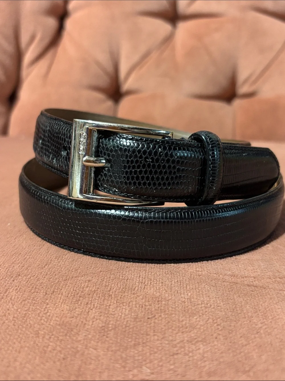 Vintage Ralph Lauren Brown and Black Leather Belt snakeskin embossed classic